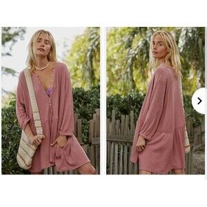 Rose Pink Button-Front Waffle Knit Women’s Dress